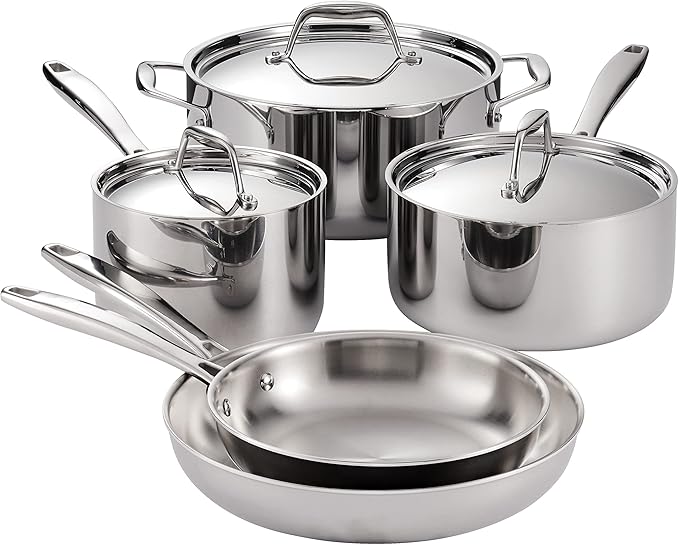 Tramontina Signature Tri-Ply Clad Stainless Steel 8-Piece Cookware Set with Lids, Pots and Pans Kitchen Set, Induction-Ready, Dishwasher-Safe, NSF-Certified, Made in Brazil