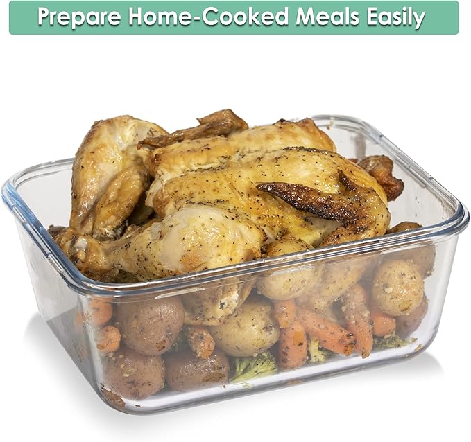 Large Glass Food Storage Container - Baking Containers with Hinged Locking Lids. 100% Leak Proof. 12 Cups / 3000 ml