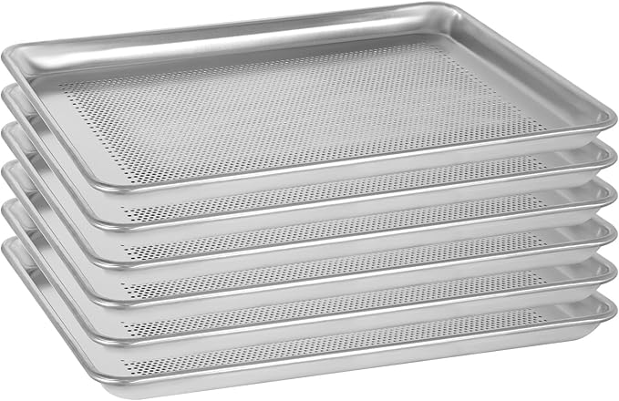 6 Pack Half Size Baking Sheet Pans Perforated, Aluminum Commercial Cookie Sheets Non-Stick, 18"x13"