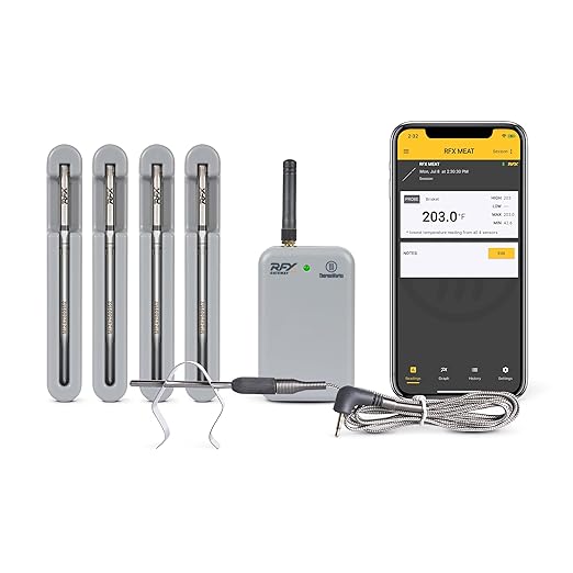 ThermoWorks RFX | Smart Wireless Meat Thermometer | Wi-Fi & Radio Frequency | Stronger Signal Than Bluetooth | Meat Probe for Use in Smoker, Grill, BBQ, Oven - 4-Probe Kit