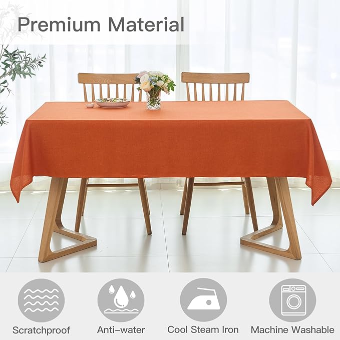 maxmill Square Linen Textured Tablecloth Water Resistance Antiwrinkle Spill Proof Harvest Table Cloth, Decorative Fabric Table Cover for Thanksgiving Fall Halloween Party Holiday, 70 x 70 Inch, Rust