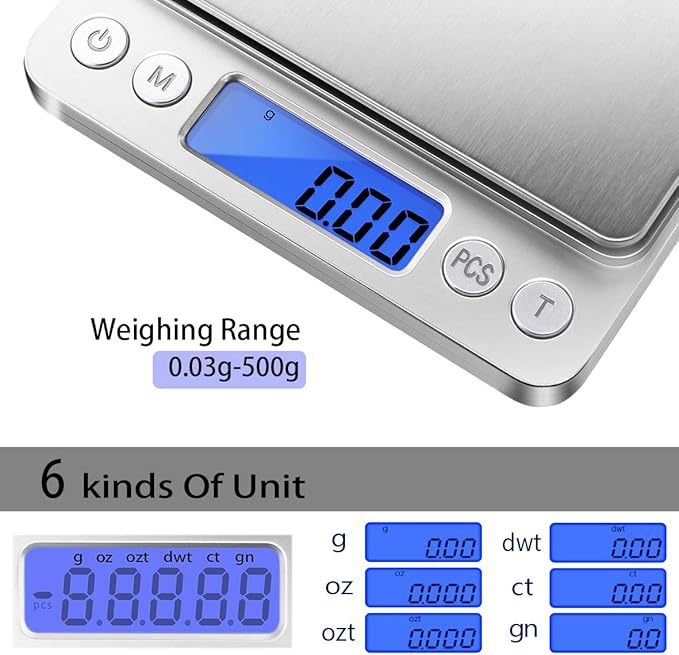 Fuzion Digital Gram Scale .01 Gram Accuracy, 500g Small Jewelry Scale, Mini Kitchen Food Scale for Herb, Powder, Gold, Coin - Weight Gram and Oz