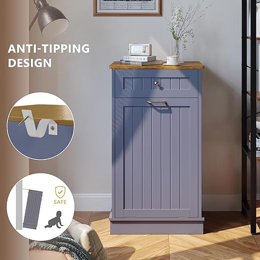 Tilt Out Trash Bin Cabinet Dog Proof Trash Can Holder Kitchen Island Without Garbage Bin or Tilt Out Laundry Hamper (Gray-Blue)