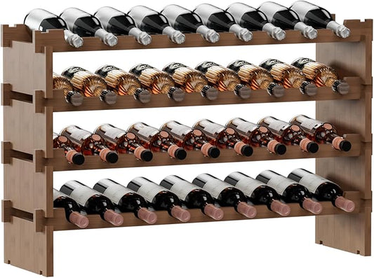 Bambloom Wine Rack Freestanding Floor, Wooden Stackable Bottle Storage Rack for Kitchen,Cellar. 36 Bottles Wine Holder Display Shelves for Champagne(Walnut)