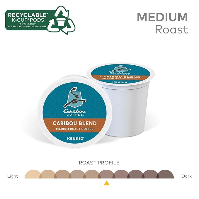 Caribou Coffee Caribou Blend Keurig Single-Serve K-Cup Pod, Medium Roast Coffee, 60 Count (6 Packs of 10)
