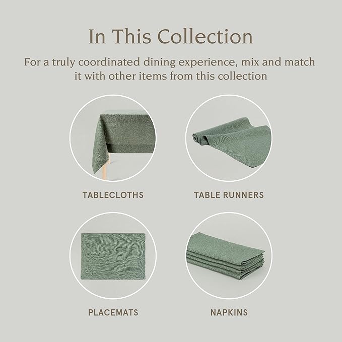 over&back 100%-Linen Woven Tablecloth - Colorful Dining Room Table Cover - Mitered Corner Hems - Machine Washable - Kitchen and Home Decor - Green - 70x90