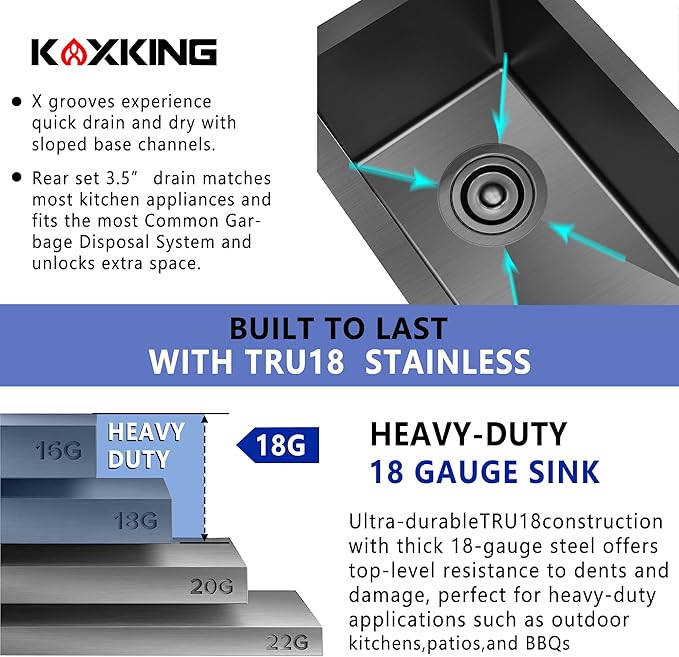 10x18x8 Inch Black Undermount Bar Sink, Deep Single Bowl Compact RV & Prep Sink, 18 Gauge T304 Stainless Steel with Drain Strainer