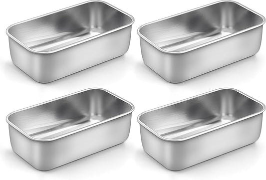 LIANYU 4 Pack Mini Loaf Pan for Baking Bread, 6.3 x 3.5 Inch Stainless Steel Small Bread Loaf Pan for Homemade Meatloaf, Tin Loaf Baking Pan Perfect for Banana Sourdough Sandwich, Dishwasher Safe