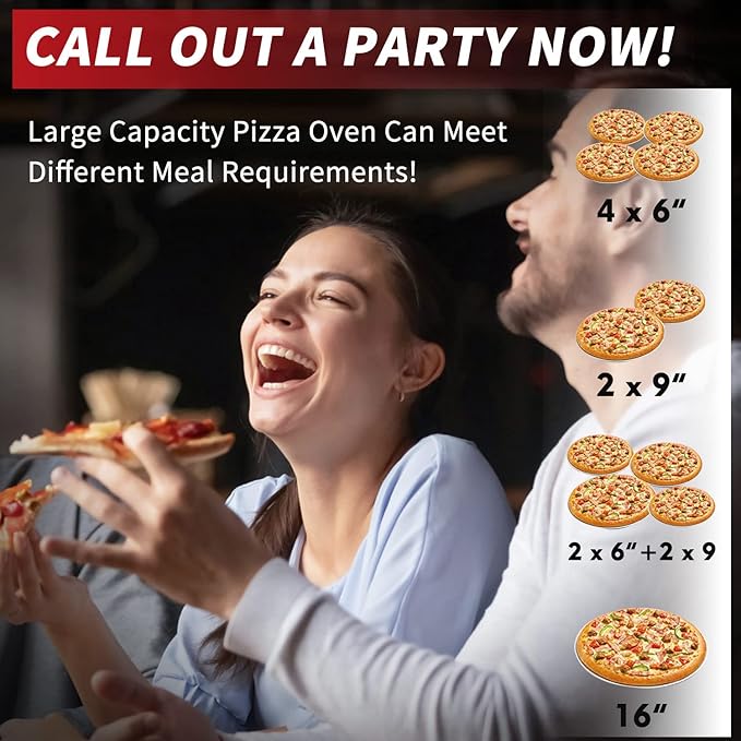 16" Outdoor Pizza Oven Propane & Wood Fired Stainless Steel Pizza Grill with Gas Burner, Wood Tray Pizza Stone, Pizza Peel, Carry Bag (Red)