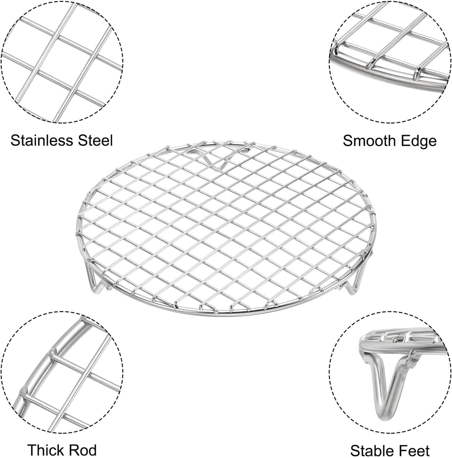 uxcell 2 Pcs Round Cooking Rack with Legs, Dia 7.5 Inch 304 Stainless Steel Barbecue Grill for Cooking Baking Barbecue Air Fryer Racks, Silver