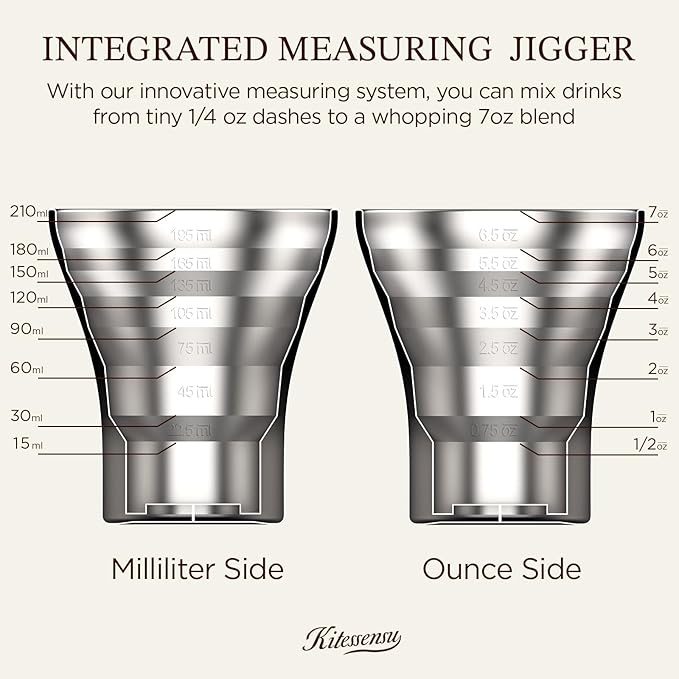 Kitessensu Hybrid Cocktail Shaker | Vacuum Insulated Stainless Steel Martini Shaker with Double Wall Martini Cup | Integrated Measuring System | Tumbler Lid & Cocktail Recipes Included | Cream