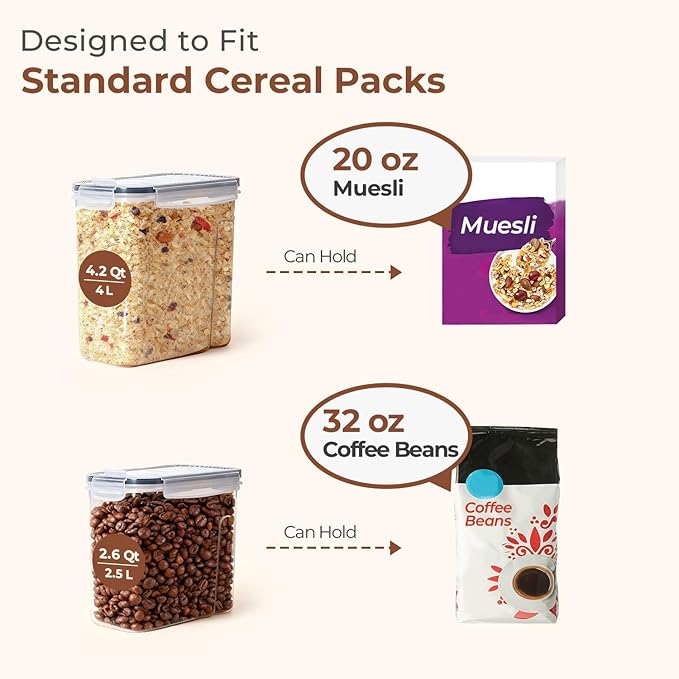 ComSaf 3 PCS Cereal Storage Containers Set, Airtight Food Containers with lid for Rice Pet food, Medium & Small Cereal Dispenser for Kitchen Pantry Organization (4L + 2.5L×2)