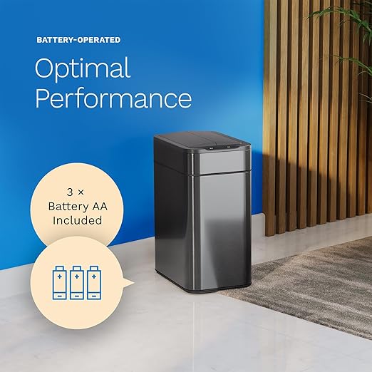 hOmeLabs - 13 Gallon Kitchen Trash Can - Retractable Automatic Sensor Butterfly Lid, Space-Saving Design, Easy to Clean, Battery-Operated with Batteries Included - Dark Stainless Steel