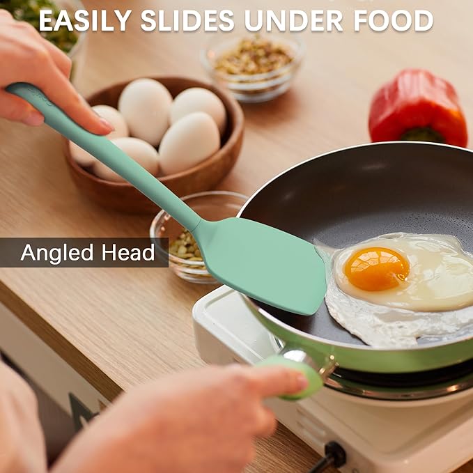 Coukre 3 Pack Silicone Spatula Set, High Heat Resistant, BPA-Free, Fish Spatula, Solid & Slotted Turner for Non-Stick Pans, Flipping Eggs, Pancakes, Fish, Burgers (3, PureAquaGreen)