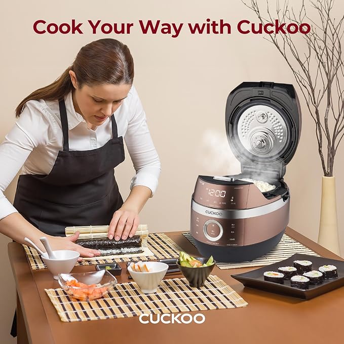 CUCKOO CRP-JHR1009F | 10-Cup (Uncooked) Induction Heating Pressure Rice Cooker | 19 Menu Options, Auto-Clean, Voice Guide, Made in Korea | Copper