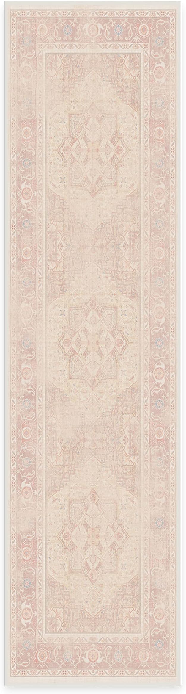RUGGABLE Washable Runner Rug – Kamran Soft Pink 2.5x10, Stain-Resistant, Non-Slip Hallway Runner – Machine Washable Rug for Hallway, Entryway, Living Room & Kitchen–with Standard Pad