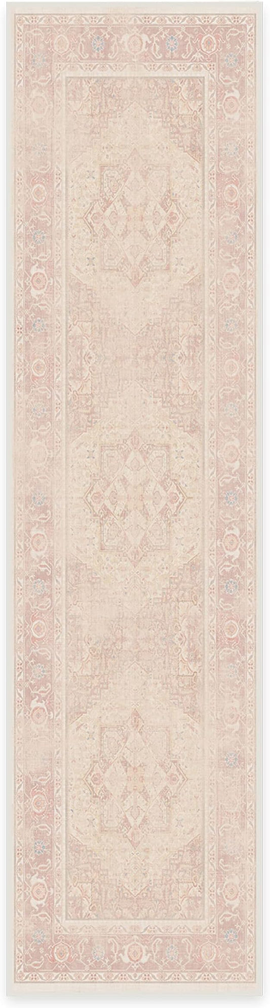 RUGGABLE Washable Runner Rug – Kamran Soft Pink 2.5x10, Stain-Resistant, Non-Slip Hallway Runner – Machine Washable Rug for Hallway, Entryway, Living Room & Kitchen–with Standard Pad