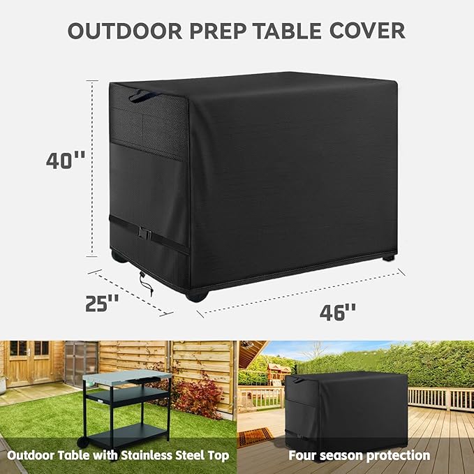 Outdoor Prep Table Cover- Heavy Duty Waterproof Cover for Outdoor Stainless Steel Table,Compatible with 46 inch Outdoor Utility Cart and Storage Cabinet Black