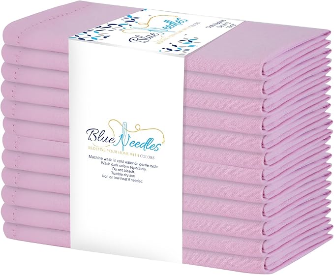 Blue Needles Set of 12 Hemstitch Linen Napkins 100% Cotton Blush Pink Cloth Dinner Napkins 18x18 inches, Soft, Reusable, Absorbent, Washable, Ideal for Fall Thanksgiving Events, Parties & Everyday Use