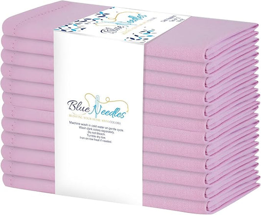 Blue Needles Set of 12 Hemstitch Linen Napkins 100% Cotton Blush Pink Cloth Dinner Napkins 18x18 inches, Soft, Reusable, Absorbent, Washable, Ideal for Fall Thanksgiving Events, Parties & Everyday Use