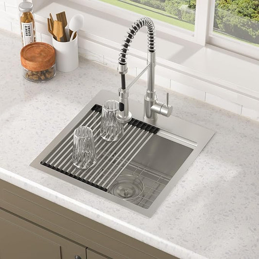 Lordear Stainless Steel Bar Sink 18 Inch Drop In Kitchen Sinks 16 Gauge SUS304 Prep Bar Sink RV Wet Small Kitchen Sinks Indoor Outdoor 18x18x9 Inch