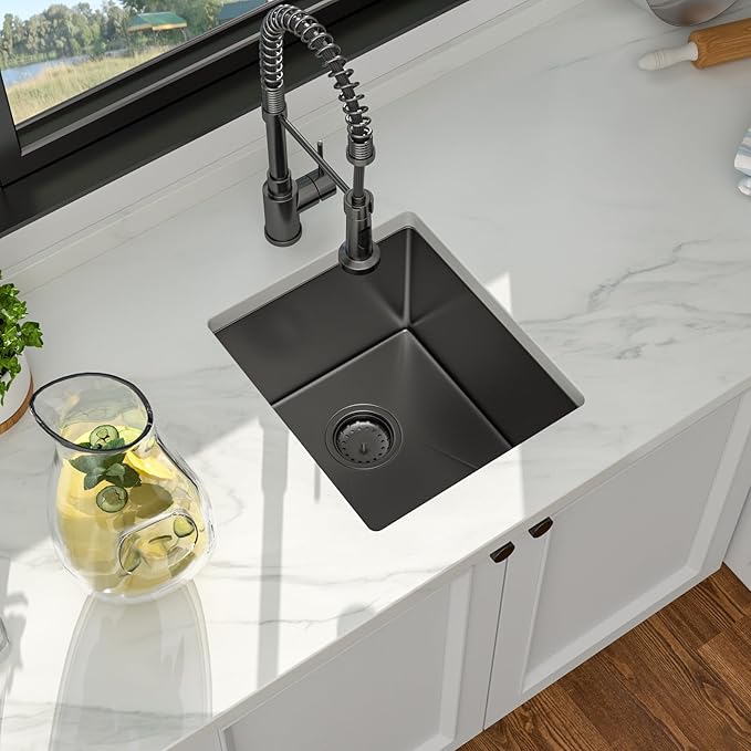 Black Bar Sink - 15 x 17 Undermount Kitchen Sinks Gunmetal Black Stainless Steel Single Bowl 16 Gauge Handmade Outdoor Wet RV Sinks