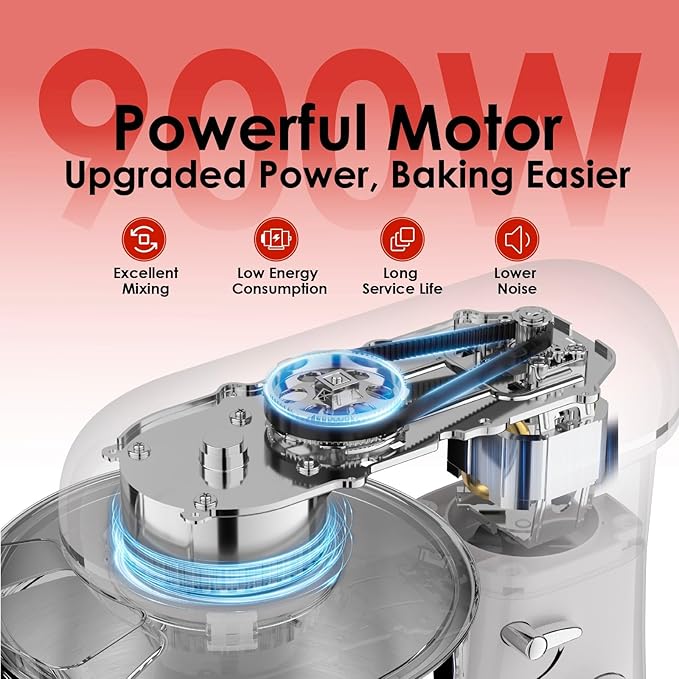 Kitchen in the box Stand Mixer - 8.5 Quart Giant Capacity Mixing Bowl, 900 Watt Powerful Heavy Bread Dough Standing Mixers Tilt-head with Dough Hook, Whisk, Flat Beater and Splash Guard (Red)