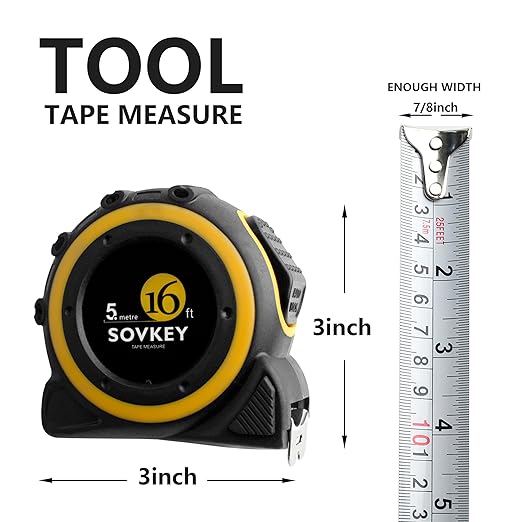 16ft(5-Meters) Tape Measure, Self-Lock, Dual Scale,Easy Read Measuring Tape
