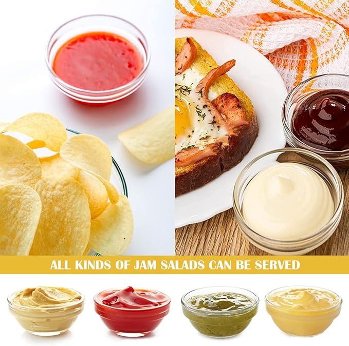 3-Inch Small Glass Bowls Set - Clear Tempered Glass Dessert and Sauce Bowls for Kitchen Prep, Desserts, Dips, Salads, and Candy