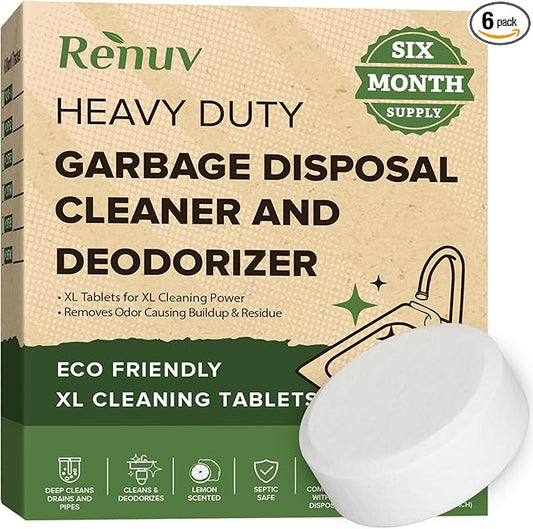 Garbage Disposal Cleaner and Deodorizer Tablets Drain Freshener, Deodorizer, Odor Remover and Cleaner for Garbage Disposer Cleaners (6 XL Tablets - 6 Months Supply)