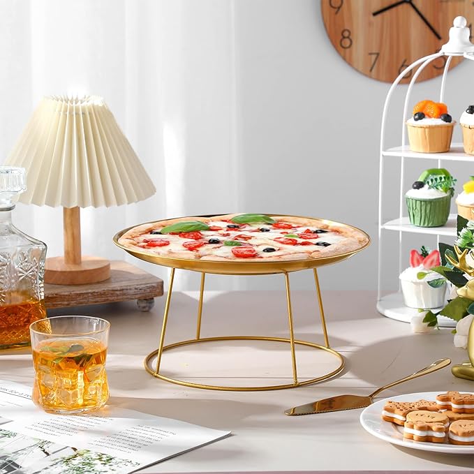 12 Pcs Pizza Stand Set: 4 Metal Stands, 4 Pizza Pans, 4 Spatulas for Weddings, Party(Gold,Round)