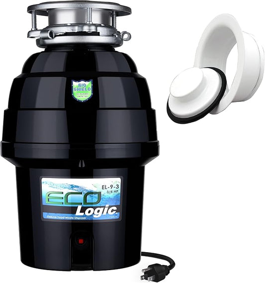 Eco Logic EL-9-DS-WH 9 Deluxe Designer Series Food Waste Disposer with White Sink Flange, 3/4 HP