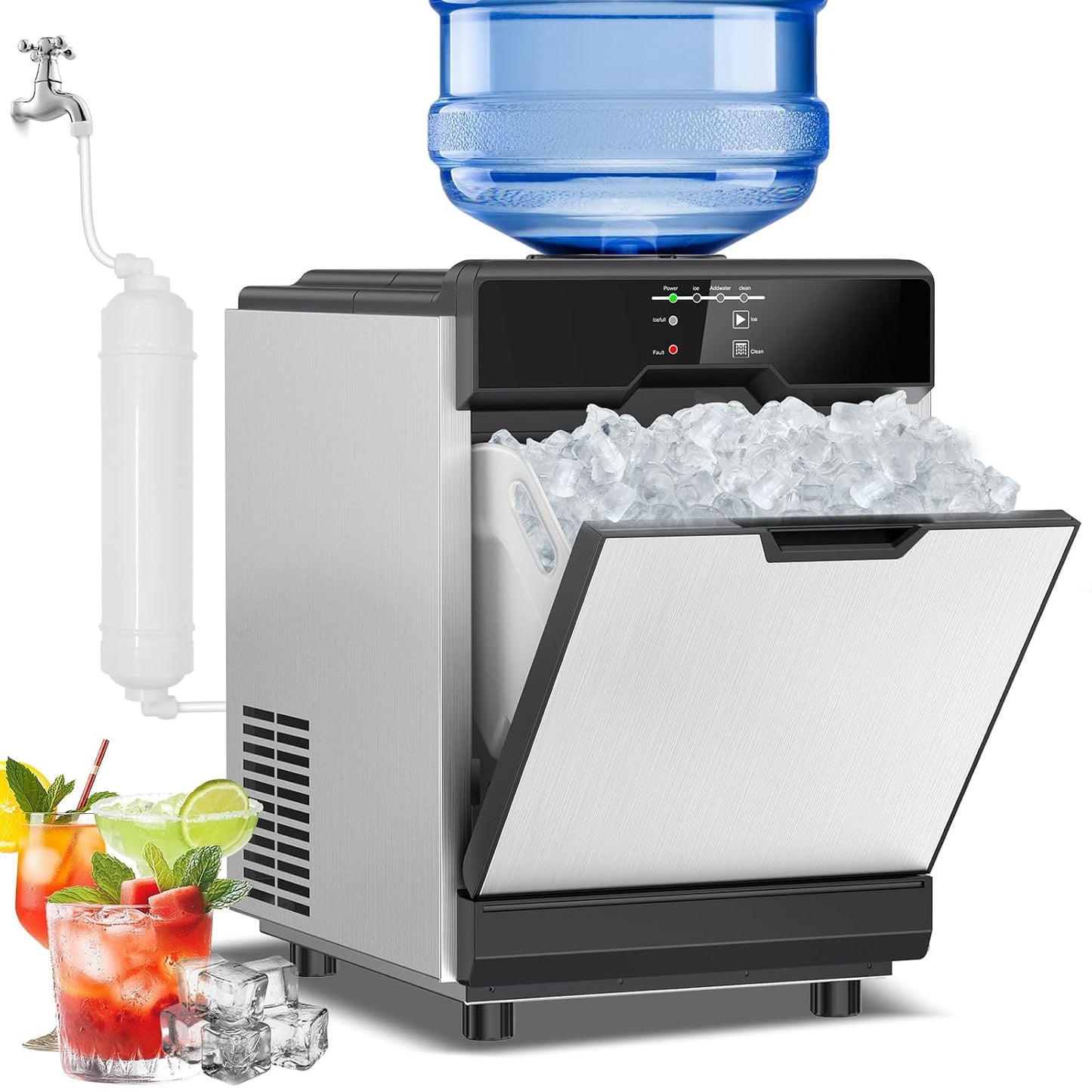 Nugget Ice Maker Countertop, 40 LBS/Day with 10 LBS Storage Bin, Freestanding/Countertop Ice Maker Machine Stainless Steel, Soft Chewable Pellet Ice Machine for Home Bar Kitchen Office, Self-Cleaning