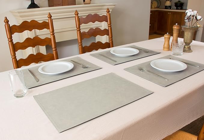 Waterproof PU Placemats,Set of 8, Faux Leather Dining Table Mat, Easy to Wipe Off Scrub Vinyl Mat, Heat & Stain Resistant for Office Conference Table, Home Decor G Parchment White