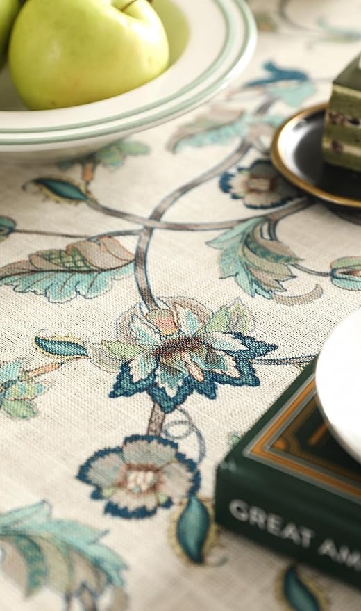 patdrea Designer Floral Linen Table Cloth Durable Breathable Tabletop Cover Dacorative Kitchen Dining Tablecloth for Round Tables for Kitchen Dining Parties,Holiday Christmas,Diameter 55"