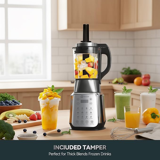Glass Blenders for Kitchen – Stainless Steel Professional Blender for Smoothies 1500W Motor, Food Processor Combo 9 Adjustable Speeds, 14 Preset Programs, BPA-Free Glass Jar blender, Nut Milk, Soups
