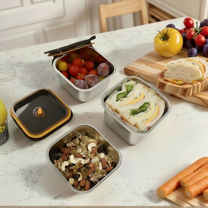 YUPER Stainless Steel Food Containers, Meal Prep Container, Bacon Cheese Sandwich Container for Refrigerator, Stainless Steel Containers with Airtight Lids, 3 Pack (17+27+33OZ)