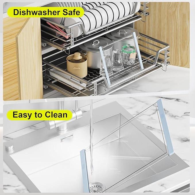 Tempered Glass Cutting Board Set for Kitchen Counter - Dishwasher Safe with Juice Grooves, Non-Slip Silicone Edges & Beveled Grip - 16"x12" & 12"x8" Serving Tray (Blue)