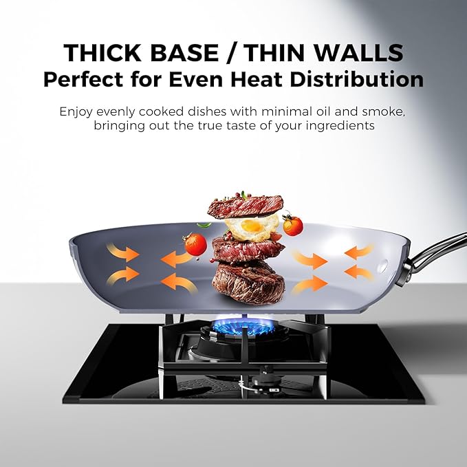 KFCC 8" Ceramic Nonstick Frying Pan, Single Skillet, PFAS-Free, Multi-Layer Aluminum Core, Oven Safe, Dishwasher Safe，Healthy Cooking Skillet for Eggs and Omelets