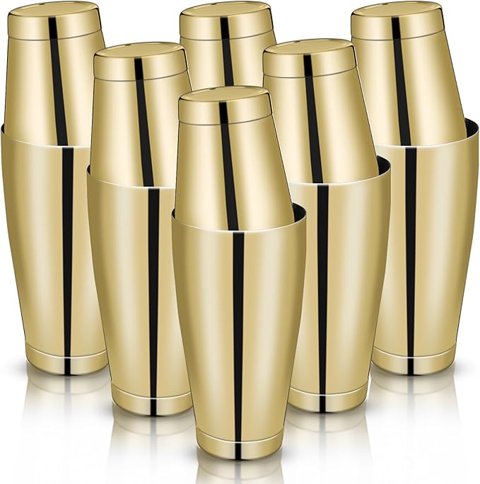 Lallisa 10 Pieces Cocktail Shakers Professional Bar Boston Shaker Set Stainless Steel Martini Shaker Drink Mixer Basic Tools Weighted Shake Metal Can for Bartenders, 18 Oz, 28 oz(Gold)