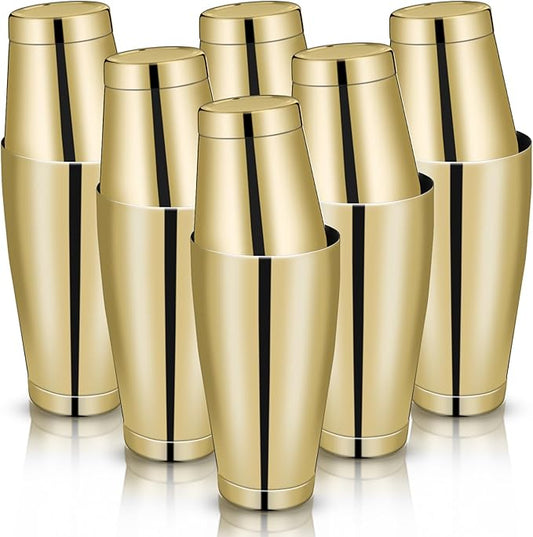 Lallisa 10 Pieces Cocktail Shakers Professional Bar Boston Shaker Set Stainless Steel Martini Shaker Drink Mixer Basic Tools Weighted Shake Metal Can for Bartenders, 18 Oz, 28 oz(Gold)
