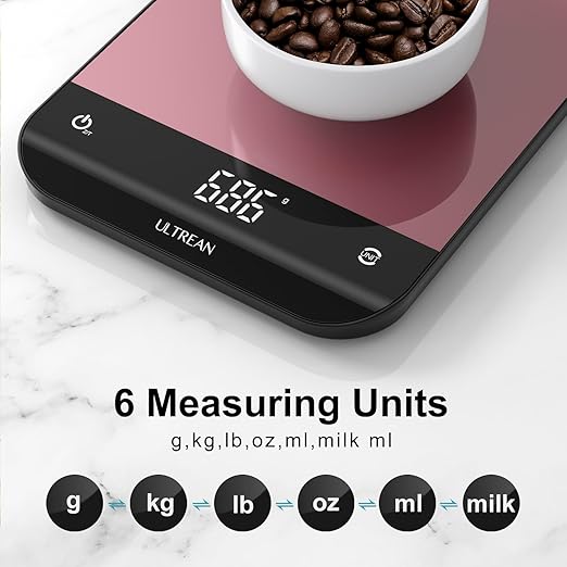 Ultrean Food Scale, Digital Kitchen Scale with LED Display, Weight Grams and Ounces for Baking Cooking, 6 Units with Tare Function, 11lb (Batteries Included)