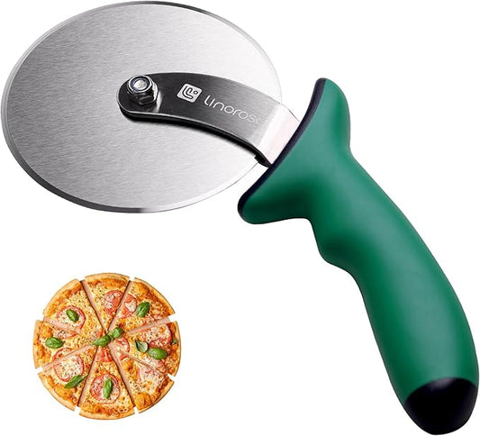 Linoroso Pizza Cutter Wheel, Durable Stainless Steel 4-Inch Pizza Wheel Cutter with Comfortable Safety Handle, Pizza Slicer Wheel for Cutting Through Pizza, Crust, Pie, Brownie, Flatbread, Green