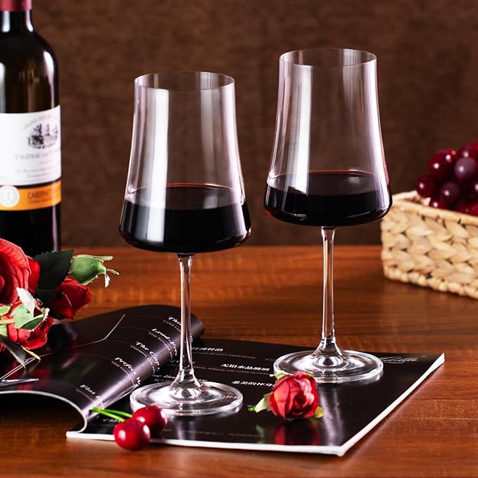 KAMMAK Wine Glasses Set of 2, 18.8 oz Hand Blown Crystal Bordeaux Wine Glasses, Thin Rim & Long Stem, Perfect for Red & White, Daily Use, Wedding Anniversary or Birthday Gift with Gift Box, Stet