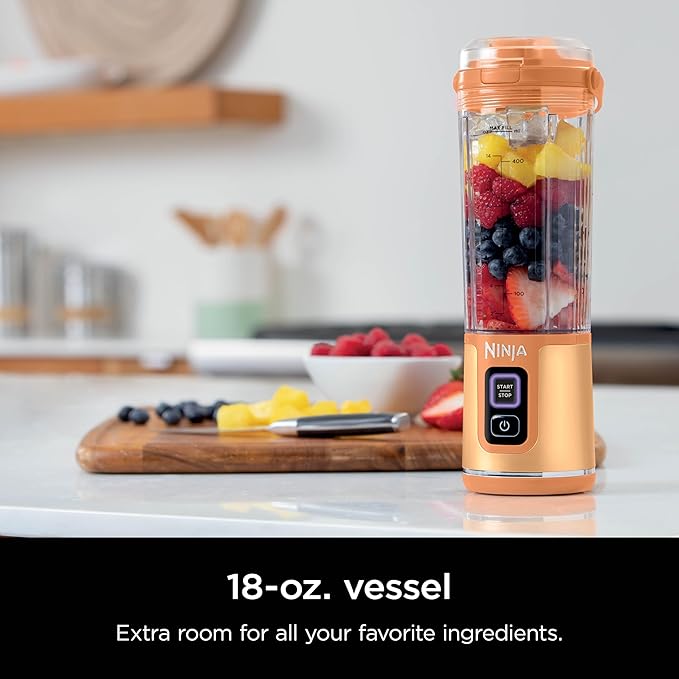 Ninja Blast Portable Blender, Cordless, 18oz. Vessel, Personal Blender for Shakes & Smoothies, BPA Free, Leakproof Lid & Sip Spout, USB-C Rechargeable, Dishwasher Safe Parts, Orange Apricot, BC151AO