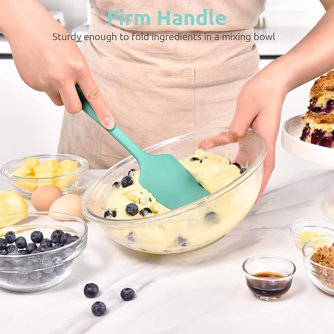 U-Taste Flat Spatula & Spoon Spatula: 11.38in 600ºF Heat Resistant Silicone Bowl Scraper, Flexible Rubber Kitchen Cooking Mixing Utensil with Upgraded Non-Stick Surface (Set of 2, Aqua Sky)