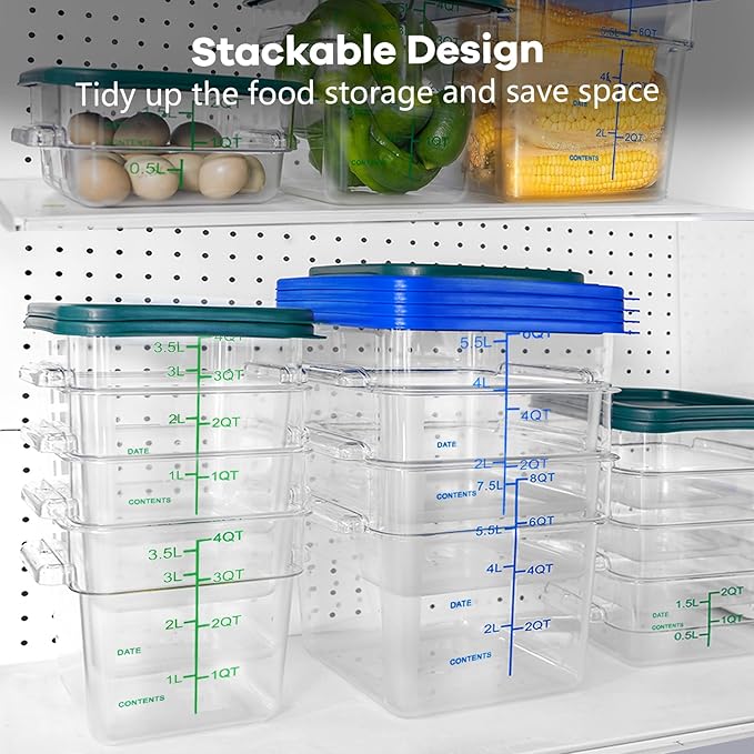 4 Pack Food Storage Containers with Green Lids, 4.0 Qt - Square, Clear, Polycarbonate