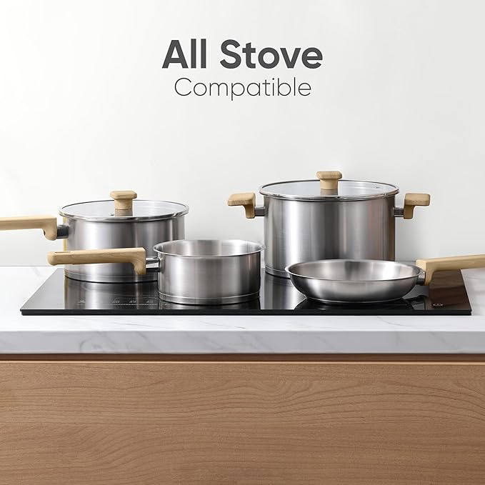 CAROTE 1QT&1.5QT & 3.5QT Sainless Steel Saucepan with Lids and 1QT Saucepan without Lid Pot Set,3-ply Base, Non-Toxic, Induction Cookware Set, Small Kitchen Pots, Tempered Glass Lids