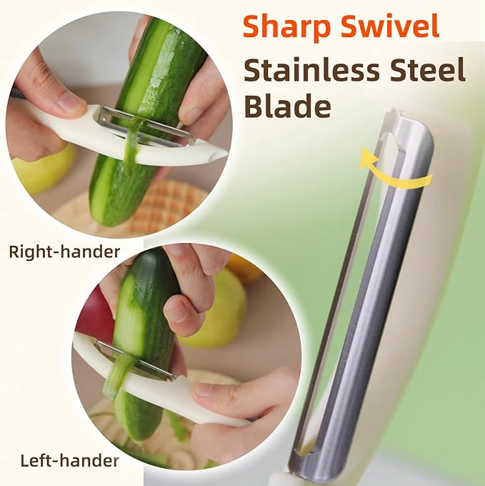 Stainless Steel Vegetable and Fruit Peeler, Swivel Straight Peeled Gadget for Kitchen - Ideal Carrot Cucumber Potato Peeler with Ergonomic, Non-Slip and Cute Handle (Green)