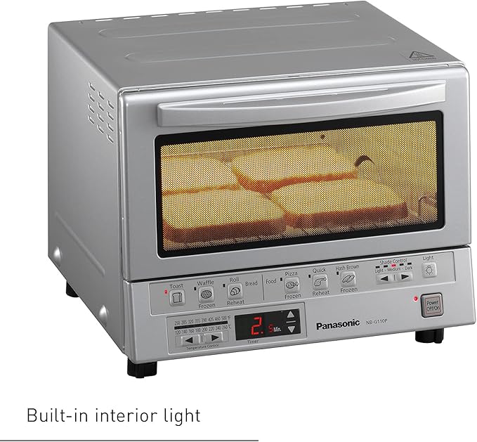 Panasonic FlashXpress Toaster Oven Countertop, 4-Slice Compact Size with Double Infrared Heating, 6 Auto Cook Options and Precise Temperature Control, 1300W - NB-G110P (Silver)